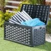 Starplast Rattan Style Black Garden Storage Box Patio With Sit On Lid Plastic -Outdoor Garden Care 65656